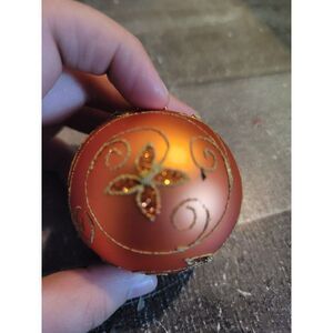 Orange glitter flower blown glass  ball ornament Xmas decor
